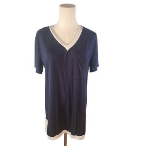 Shannon Passero Navy Blue White Trim V Neck Pocket Tunic Shirt Dress S/P
